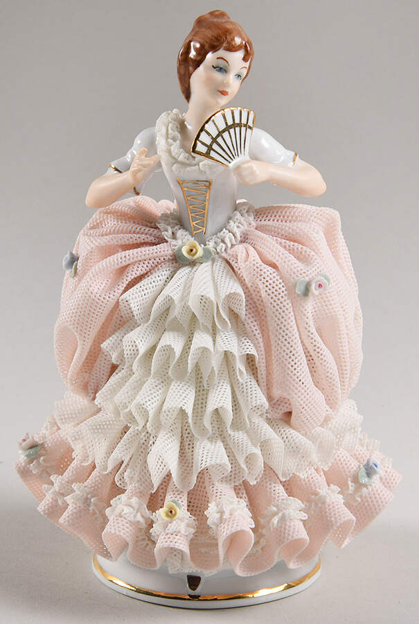 Dresden Figurines Lady W/ Fan - No Box by Dresden (German)-1