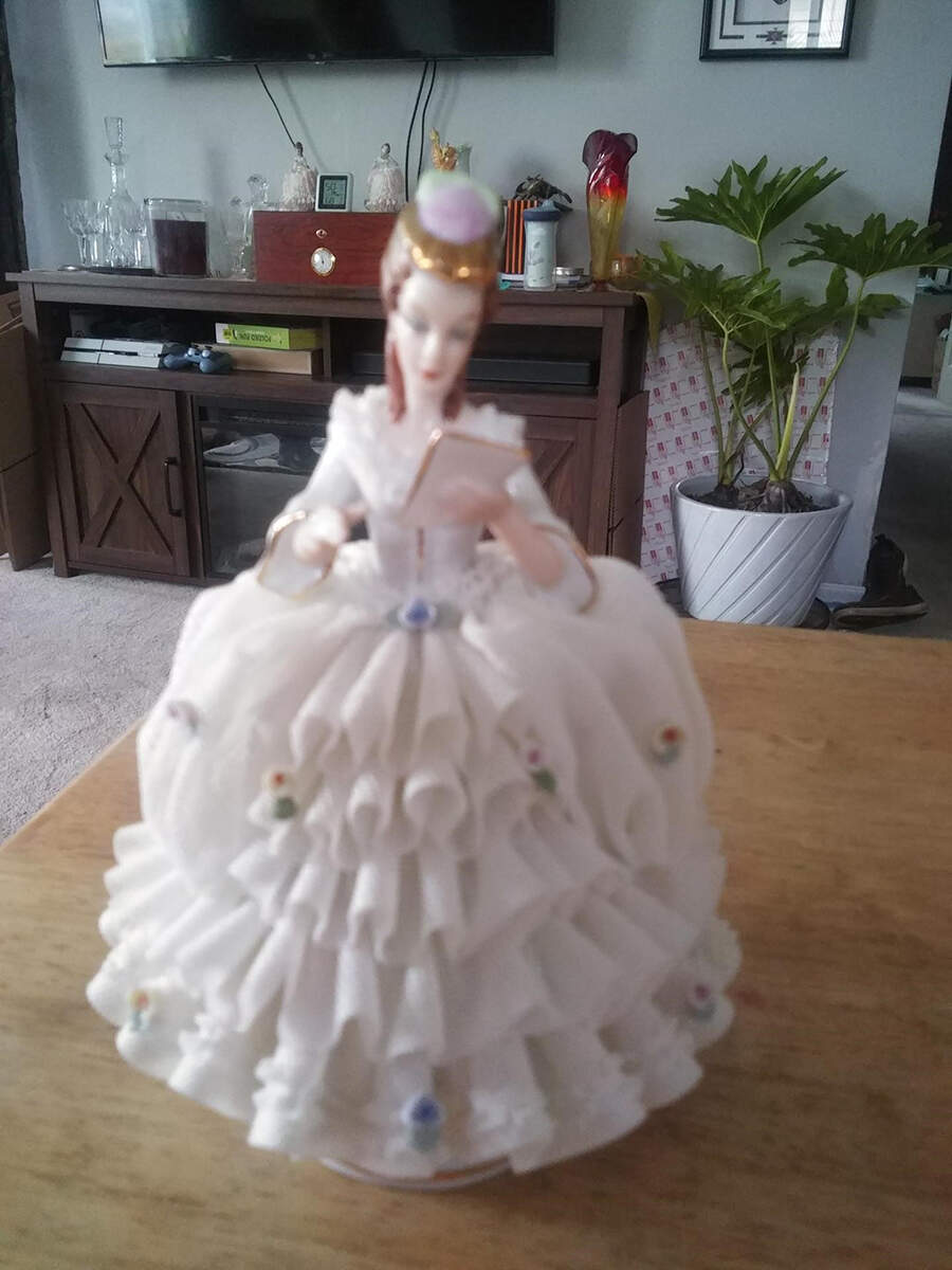 Dresden Figurines Lady In  White Floral Dress - No Box by Dresden (German)-1