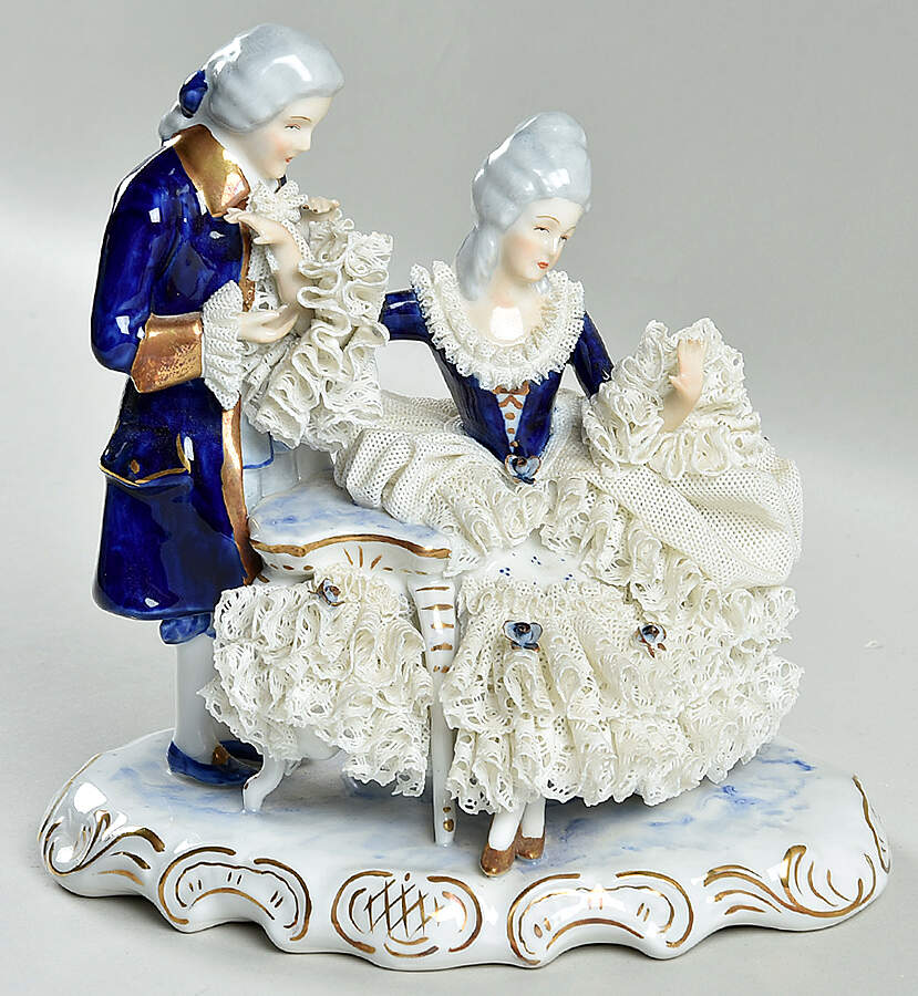 Dresden Figurines Victorian Couple-Blue - No Box by Dresden (German)-1