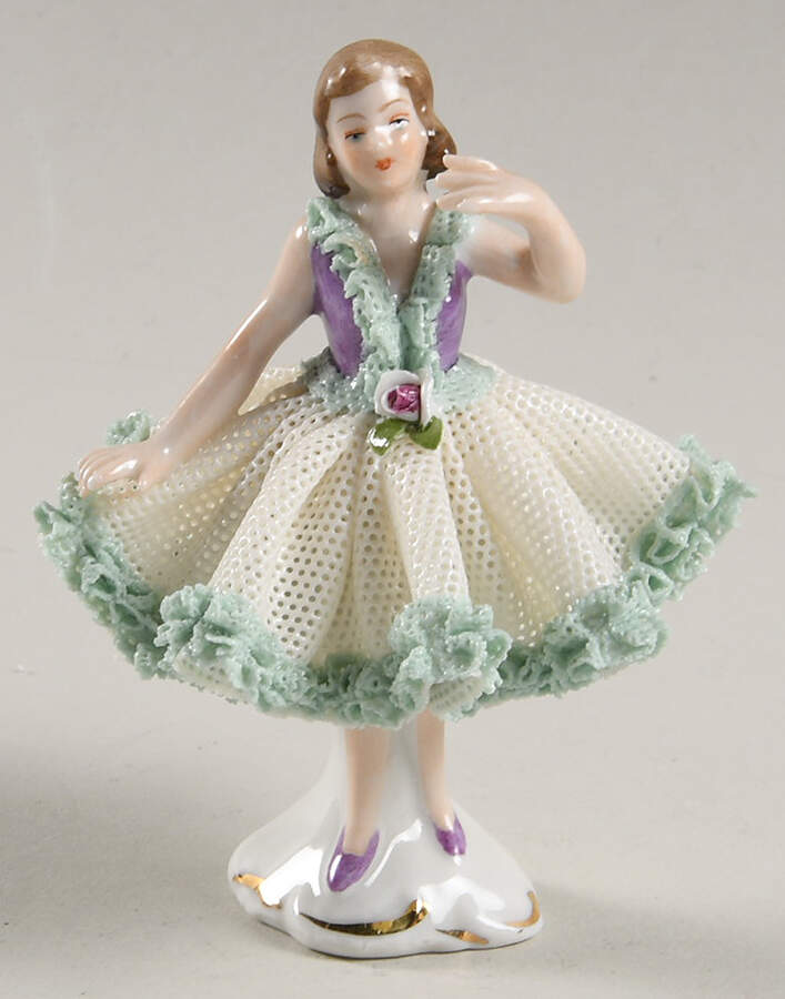Dresden Figurines Balerina - Green And Purple  - No Box by Dresden (German)-1