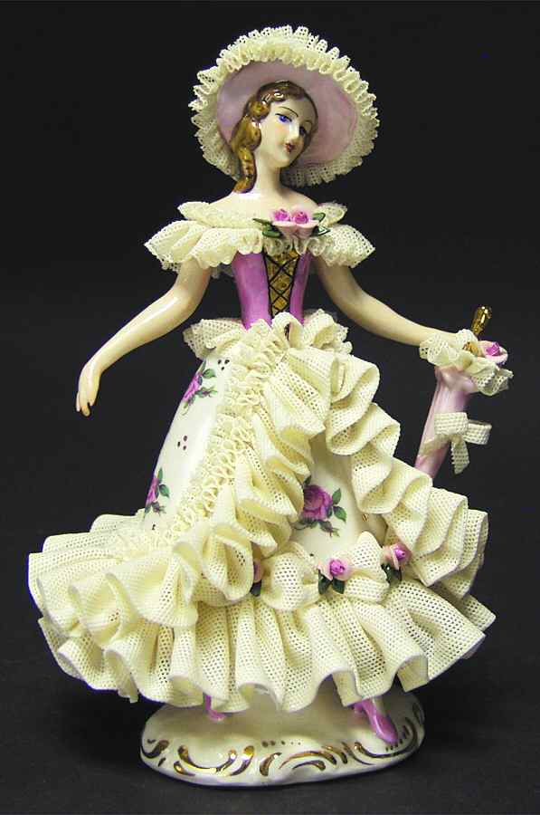 Dresden Figurines Lady W/ Umbrella - No Box by Dresden (German)-1