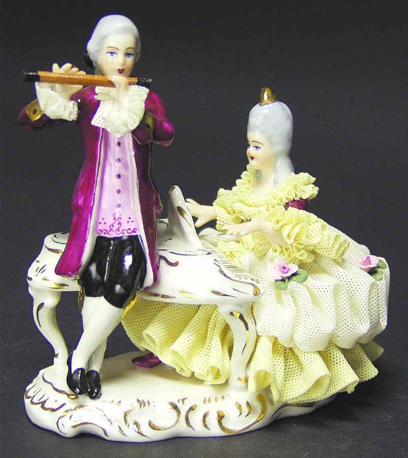 Dresden Figurines Man & Woman Playing Instruments - No Box by Dresden (German)-1