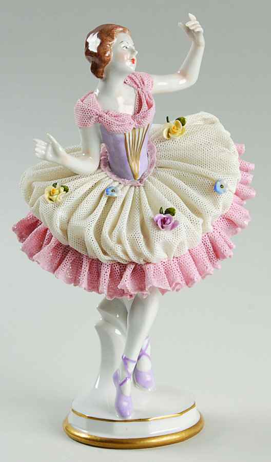 Dresden Figurines Ballerina W/ Floral Dress - No Box by Dresden (German)-1