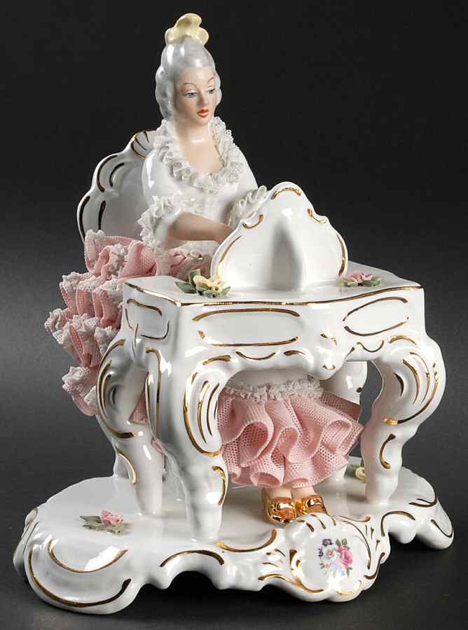 Dresden Figurines Lady At The Organ - No Box by Dresden (German)-1