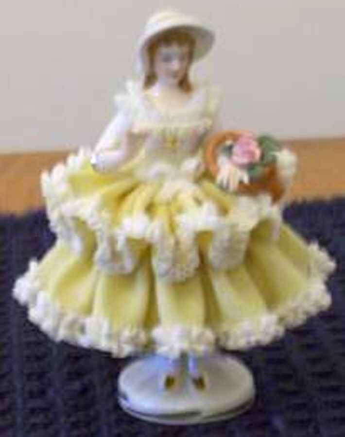 Dresden Figurines Lady W/ Yellow Dress - No Box by Dresden (German)-1