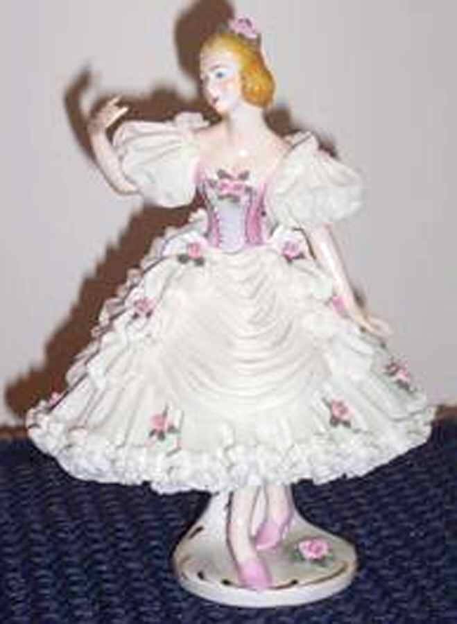 Dresden Figurines Ballerina-Rose Dress - No Box by Dresden (German)-1