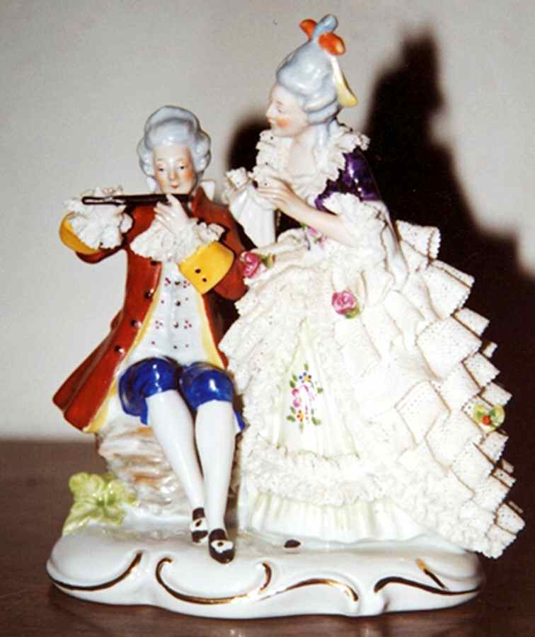 Dresden Figurines Victiorian Couple W/ Flute - No Box by Dresden (German)-1