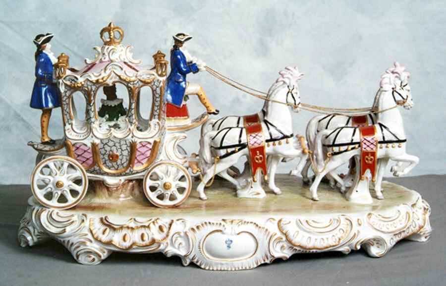 Dresden Figurines Carriage W/ Horsemen - No Box by Dresden (German)-1