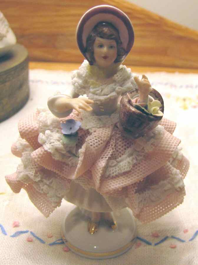 Dresden Figurines Lady Pink Dress With Roses - No Box by Dresden (German)-1