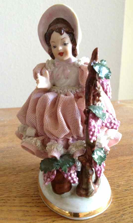 Dresden Figurines Lady With Grapevines - No Box by Dresden (German)-1