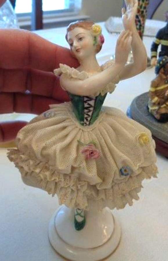 Dresden Figurines Ballerina-Floral Dress & Green Top - No Box by Dresden (German)-1