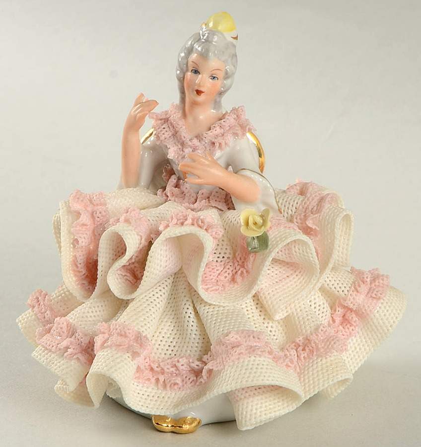 Dresden Figurines Ballerina W/ Pink Floral Dress - No Box by Dresden (German)-1