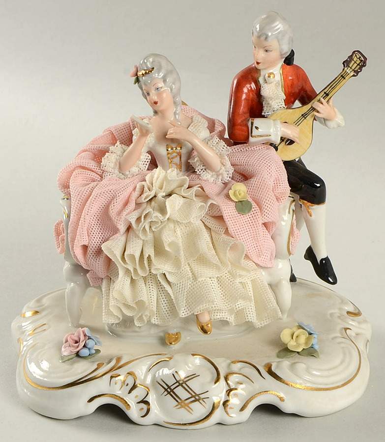 Dresden Figurines Victorian Couple Musician - No Box by Dresden (German)-1