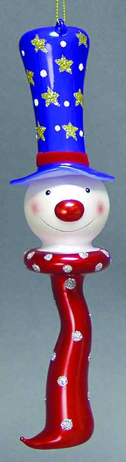 Blown Glass Ornaments Red & Blue Finial Snowman Head - No Box by Department 56-1