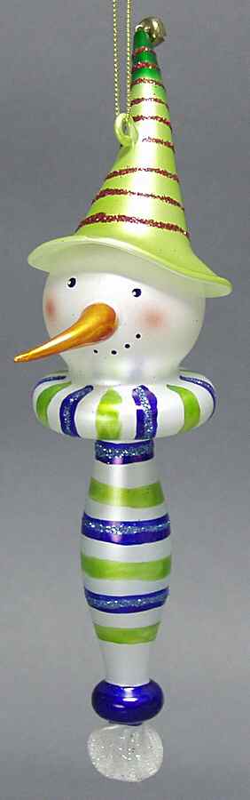 Blown Glass Ornaments Blue & Green Finial Snowman Head - Boxed by Department 56-1