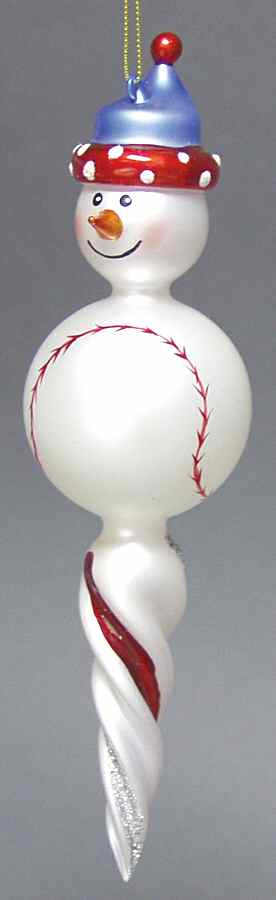 Blown Glass Ornaments Snowman Baseball - No Box by Department 56-1