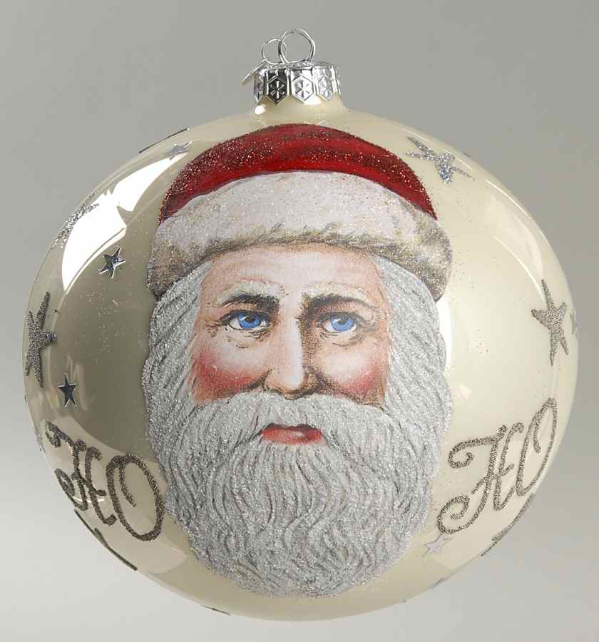 Blown Glass Ornaments Santa Head Ho Ho Ho Ball - No Box by Department 56-1