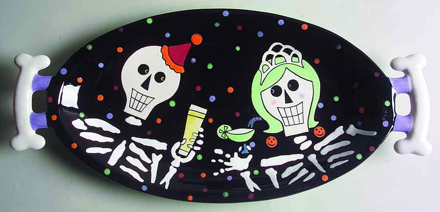Glitterville Halloween Skeleton Handeled Platter - No Box by Department 56-1