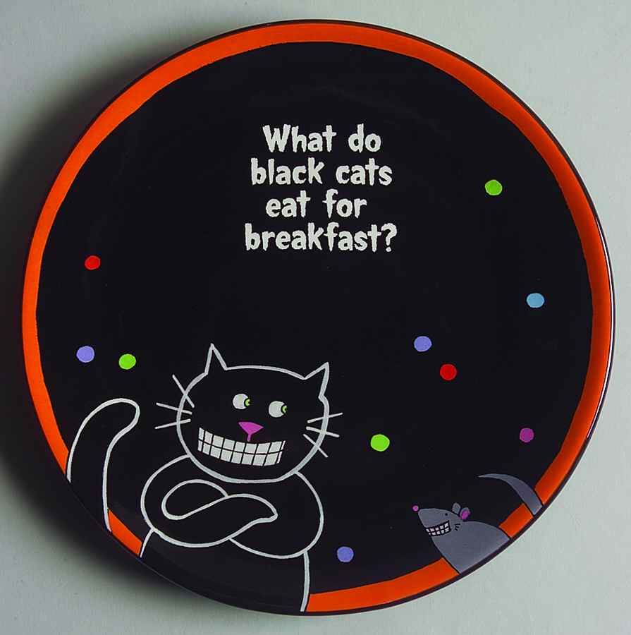 Glitterville Halloween Riddle Plate-Black Cat - No Box by Department 56-1