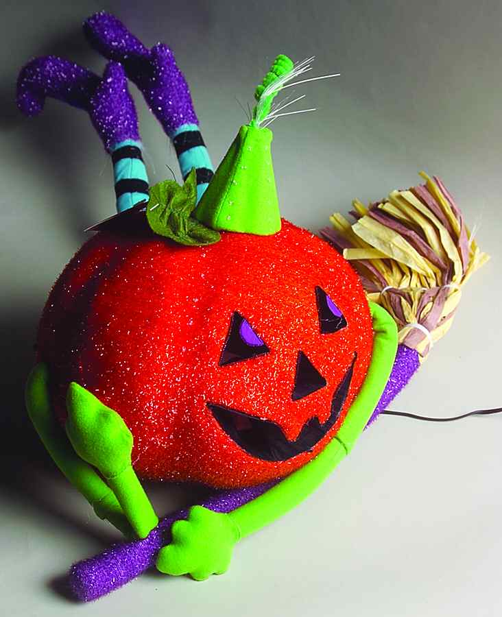 Glitterville Halloween Fiber Optic Pumpkin On Broom - No Box by Department 56-1