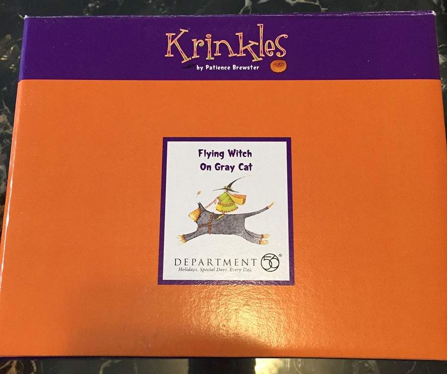 Krinkles, Halloween Ornaments Flying Witch With Gray Cat - No Box by Patience Brewster-1