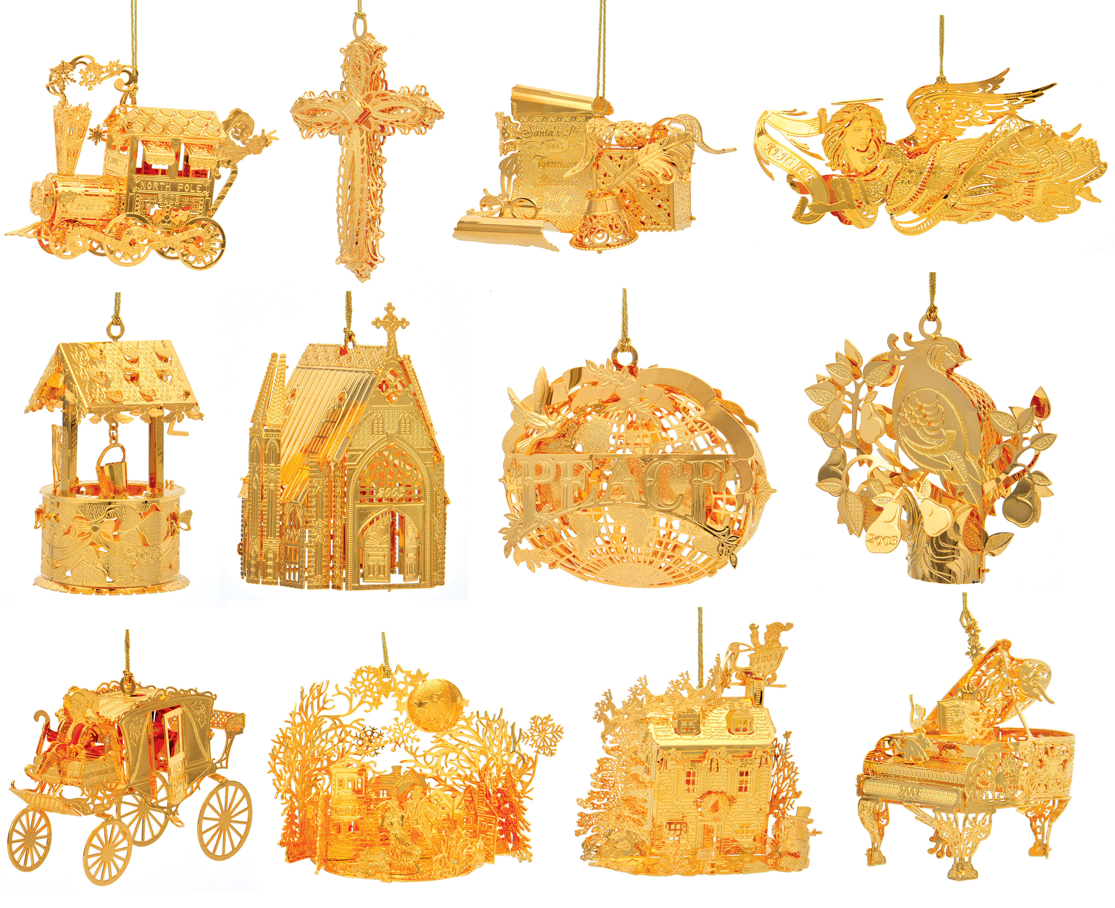 2003 Gold Christmas Ornament Collection Set Of 12 - Boxed by Danbury Mint-1