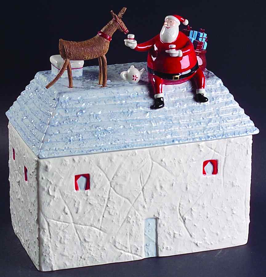 Santa & Reindeer Cookie Jar & Lid by Department 56-1