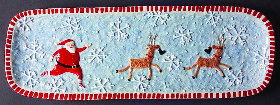 Santa & Reindeer 16" Bread Tray by Department 56-1