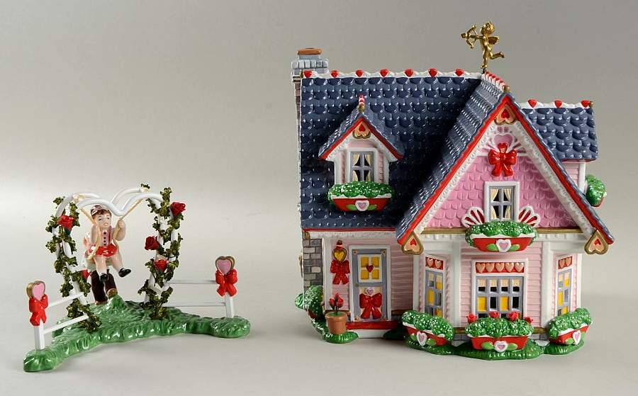 Snow Village Celebrate Love Hearts & Blooms Cottage-Set Of 2 - With Box by Department 56-1