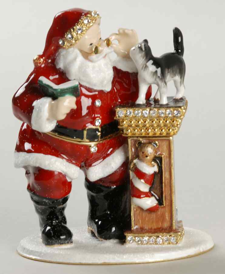 Christmas Bejeweled Boxes Santa With Cat - No Box by Department 56-1