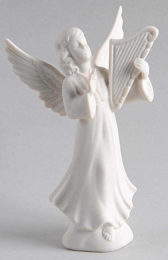 Angel Musicians Bisque Angel With Harp - No Box by Dresden (German)-1