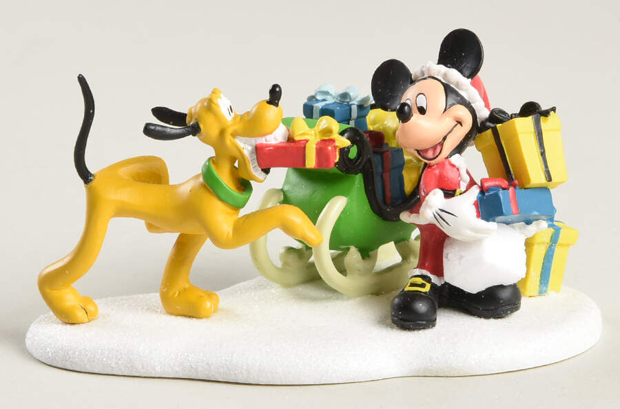 Mickey's Merry Christmas Village Mickey & Pluto Loading The Sleigh - No Box by Department 56-1
