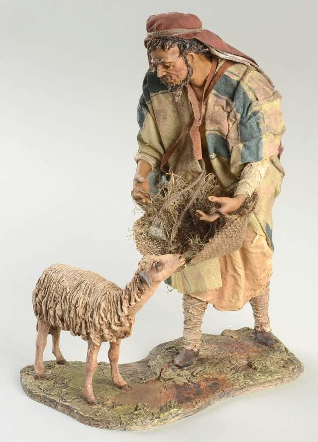 Neapolitan Nativity Shepherd With Sheep - Boxed by Department 56-1