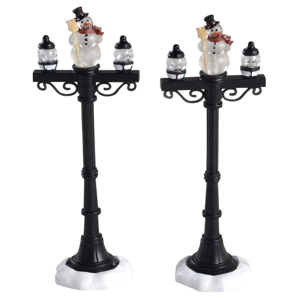 General Village Electrical Snowman Street Lights W/Snow Base - With Box 101a by Department 56-1