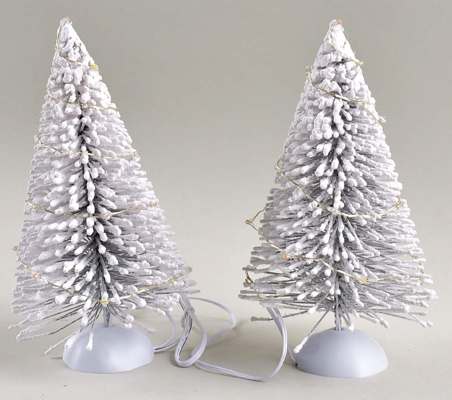 General Village Tree Accessories Lit Frosted Pair Of White Sisal Trees - Boxed by Department 56-1