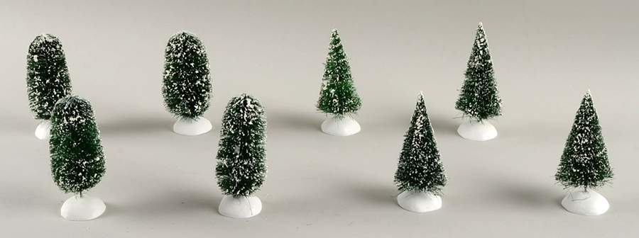 General Village Tree Accessories Frosted Topiary-White Base-Set Of 8 - Boxed by Department 56-1