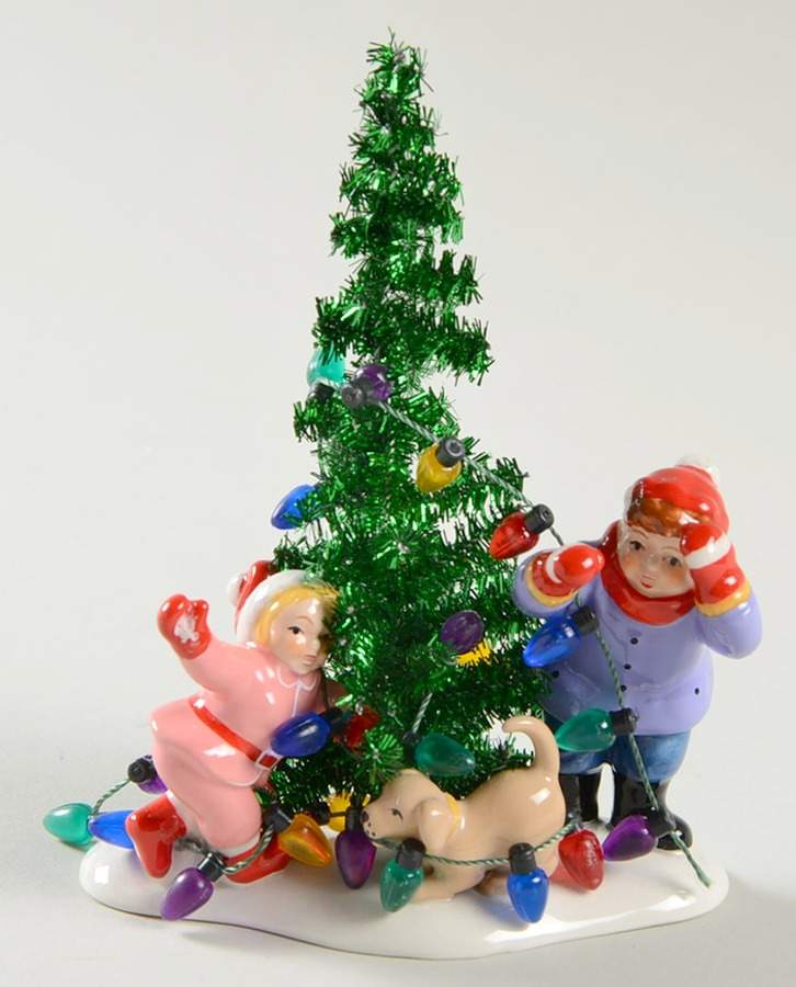 Christmas Lane-Snow Village Everyone Decorates Tinsel Tree - Boxed by Department 56-1