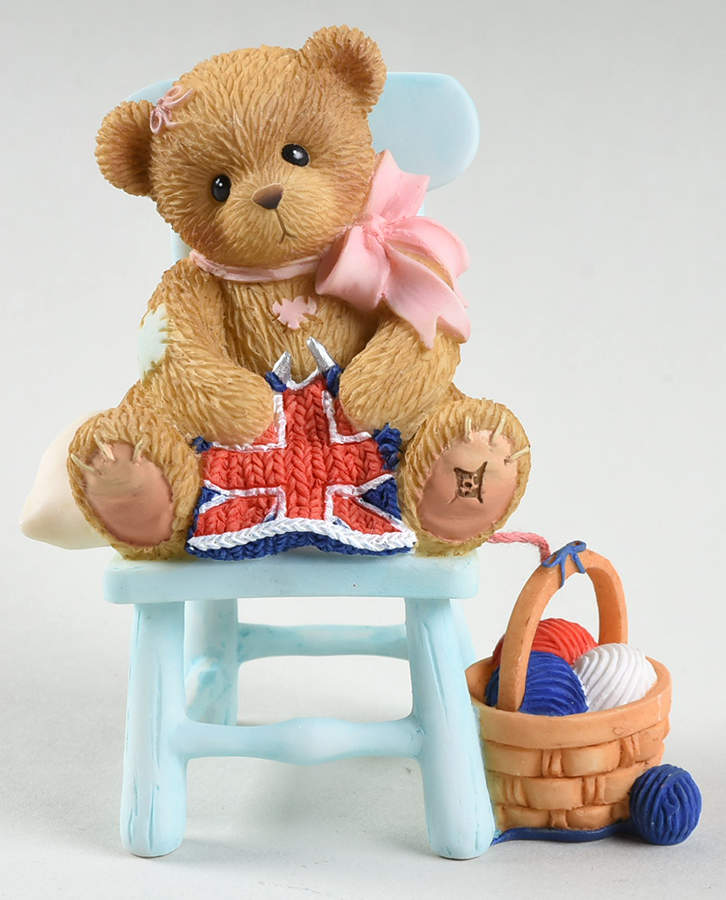 Cherished Teddies Amelia, Knitting Union Jack Flag - Nb898, No Box by Enesco-1