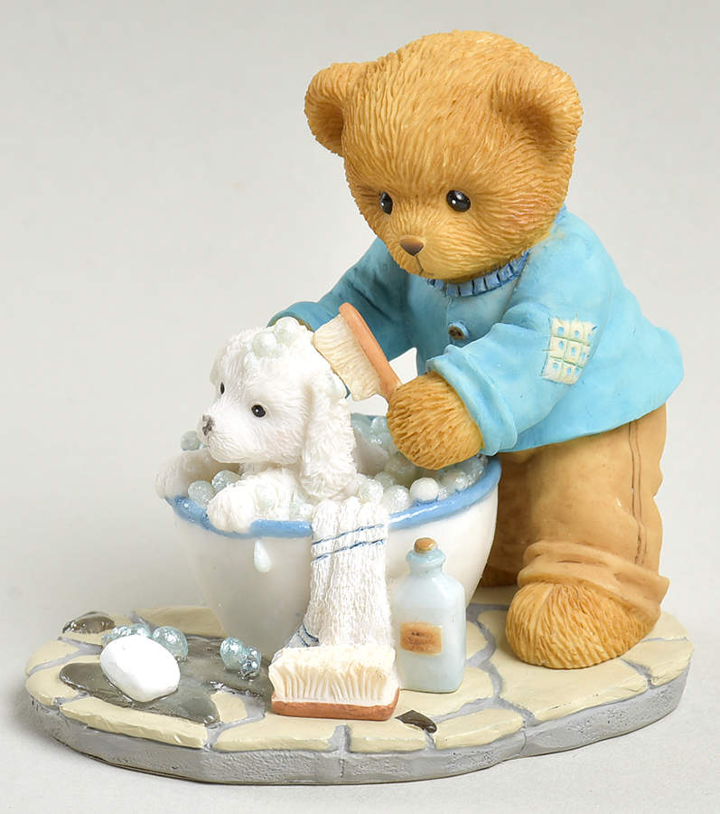 Cherished Teddies Darwin- Scrub A Dub,Pup In A Tub - With Box Bx986 by Enesco-1