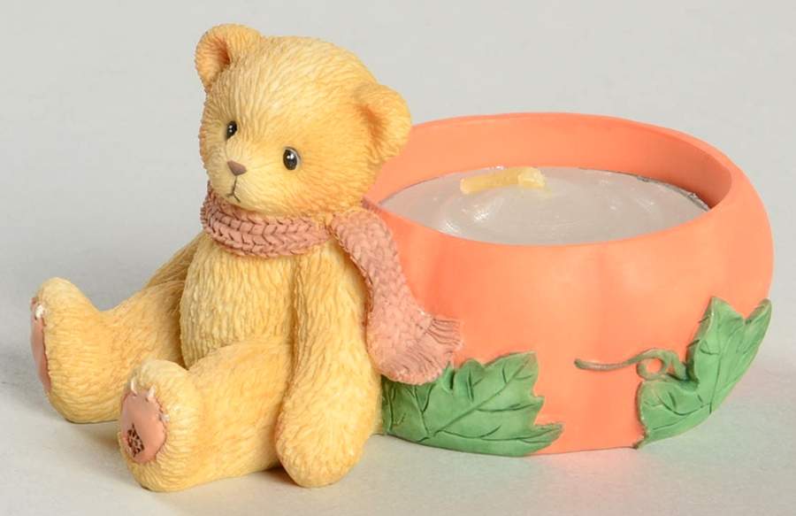 Cherished Teddies Teddie With Pumpkin Candleholder - No Box by Enesco-1
