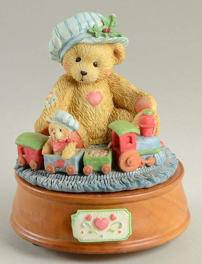 Cherished Teddies Bear Playing With Train-Musical - Boxed by Enesco-1