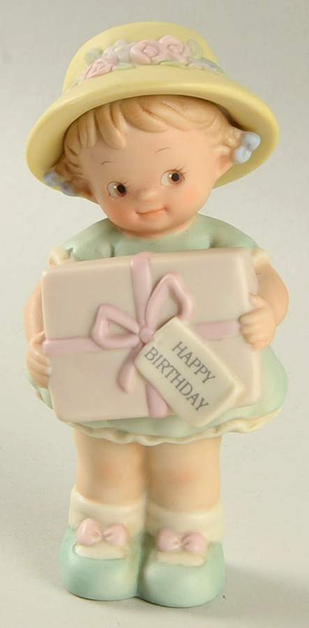 Memories of Yesterday Birthday Girl Holding Present - Boxed by Enesco-1