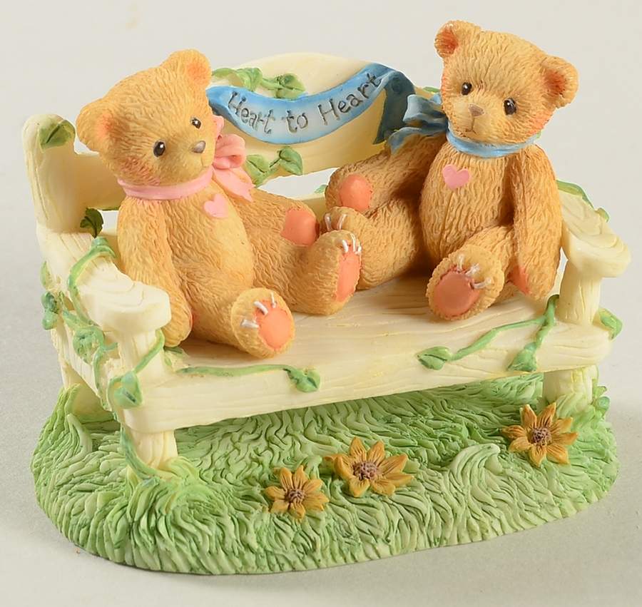 Cherished Teddies Collector Club Figures Park Bench With Bears-Heart To Heart - Boxed by Enesco-1