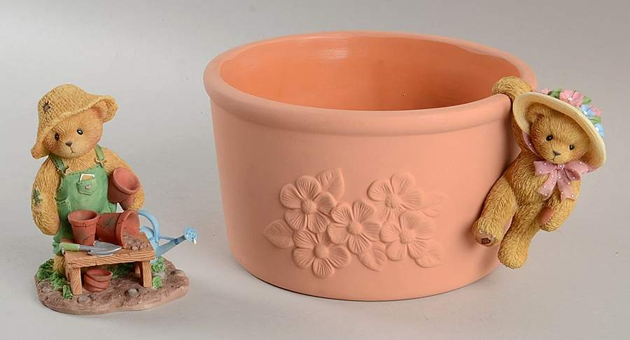 Cherished Teddies Collector Club Figures Tristan With Pot & Pot Hugger - No Box by Enesco-1