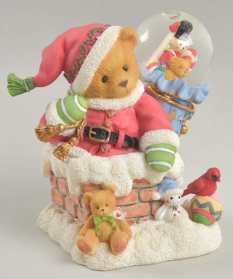 Cherished Teddies Santas Figurine Santa In Chimney With Water Ball - No Box by Enesco-1