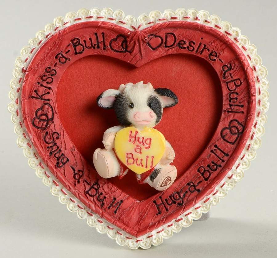 Mary's Moo Moos Valentine Hug-A-Bull Photo Frame-Set Of 2 - No Box by Enesco-1