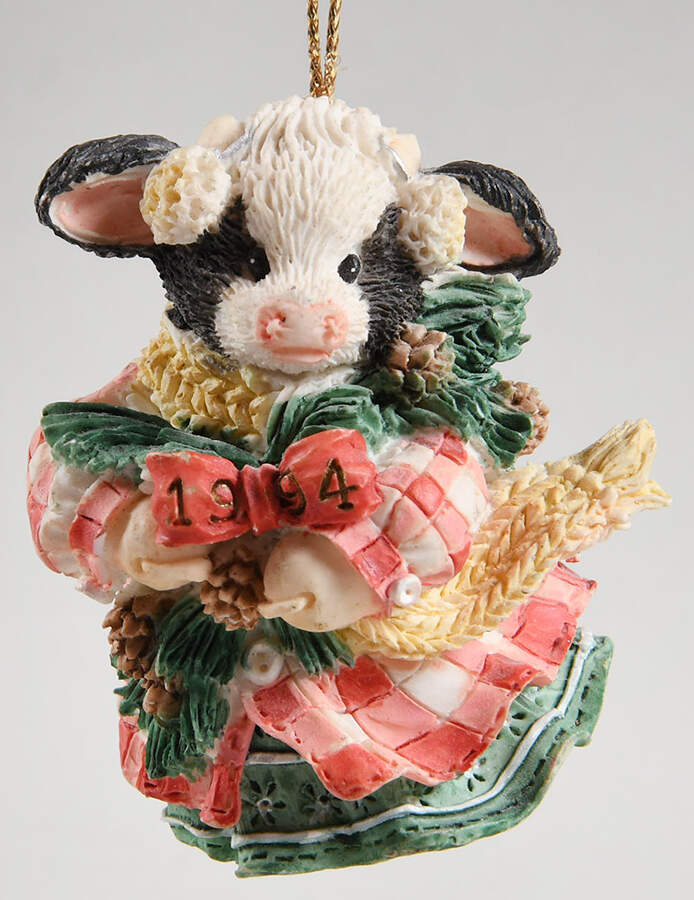 Mary's Moo Moos Christmas Ornament Girl With Evergreen - Boxed by Enesco-1