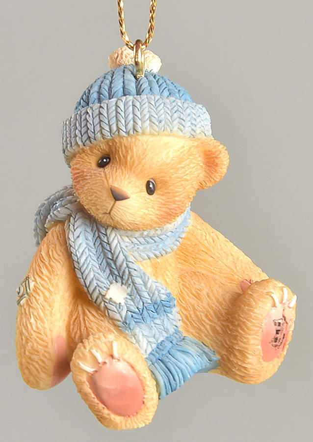 Cherished Teddies Ornament Bear With Blue Hat & Scarf - No Box by Enesco-1