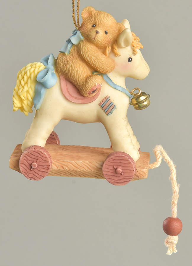Cherished Teddies Ornament Antique Toy Horse With Teddie - Boxed by Enesco-1