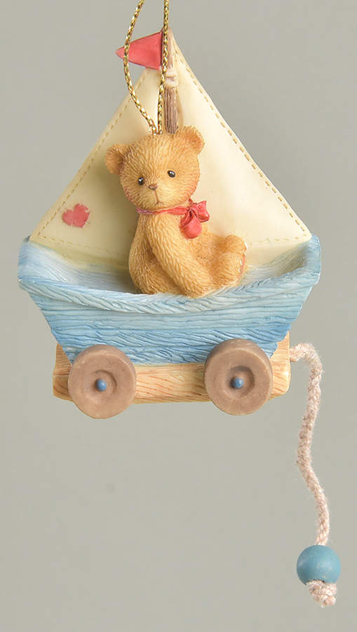 Cherished Teddies Ornament Antique Toy Teddie On Sailboat - Boxed by Enesco-1